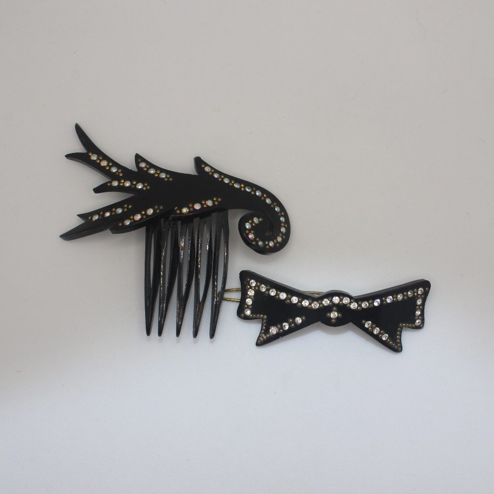 Black and Rhinestone Hair Accessories Vintage